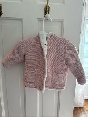 Gap Cozy Pink Knit Baby Cardigan with Sherpa Lining